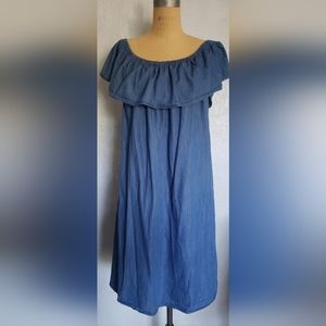 NWOT Speed Control Off The Shoulder Denim Ruffle Blue Dress Size 1X
